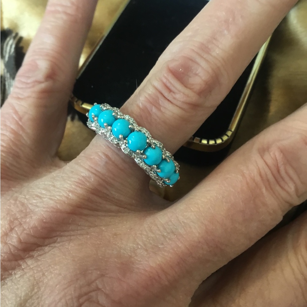 NWOT Sleeping Beauty Turquoise & White Zircon Sterling Silver Ring - Picture 2 of 12